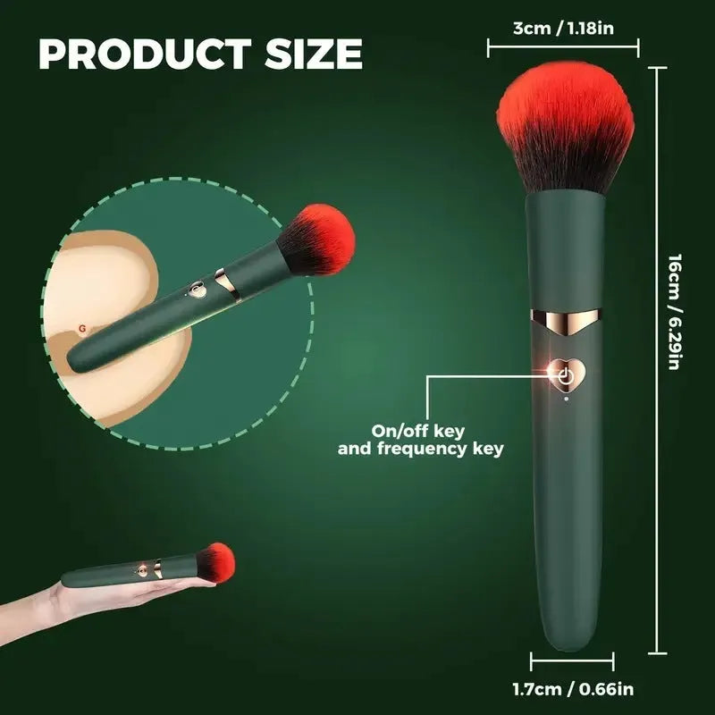 Shock makeup brush with button control and ABS plastic body in black, green, or gold