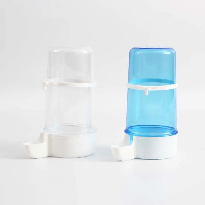Blue edible bird water pipe with large PP bottle 7cm diameter 15cm height for cage with 1-1.5cm wire spacing