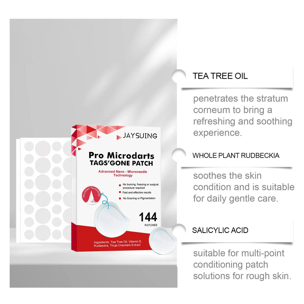 Micro needle wart removal care patch pack containing 144 patches with tea tree oil and vitamin E ingredients