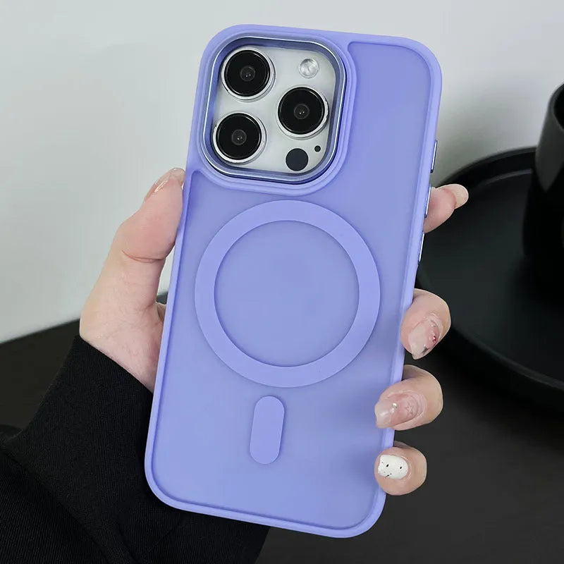 Large hole frosted magnetic iPhone case in black, PC TPU cover for iPhone 11 to 15 Pro Max