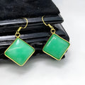 Emerald inlaid jade square women's earrings in quartz rock jade, modern simplicity style