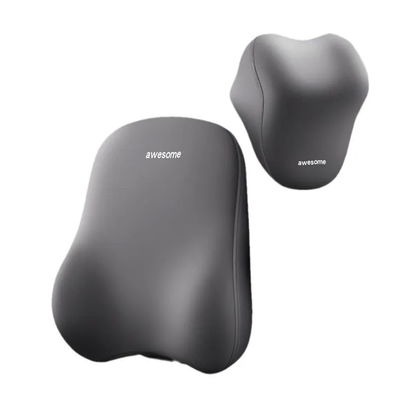 Automotive headrest and lumbar support pillow set with memory foam filling