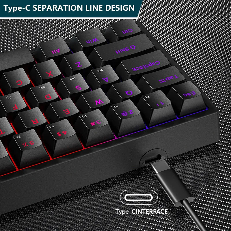 61-key mechanical keyboard, Type-C wired, seven-colour backlight, ABS body, 300x110x36mm, black blue pink white