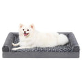 Grey U-shaped removable cover pet sofa bed for dogs on a wooden floor.