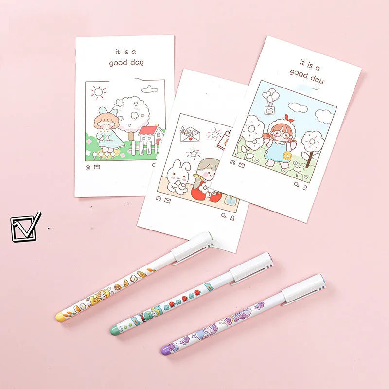 Twelve-colour 0.5mm gel pen set with plastic barrels in Cartoon hand account style
