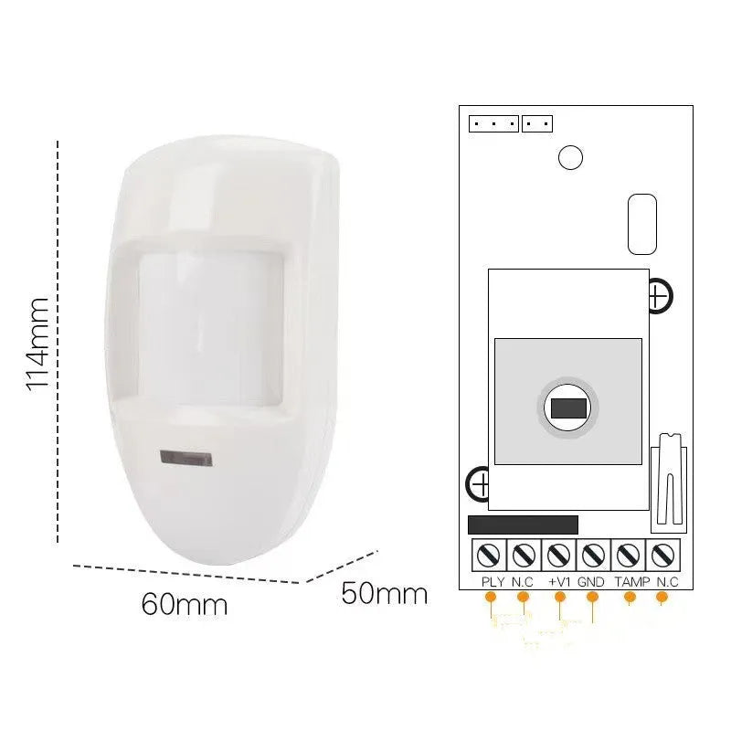 White wired PIR motion sensor detector wall mounted with 120 degree angle