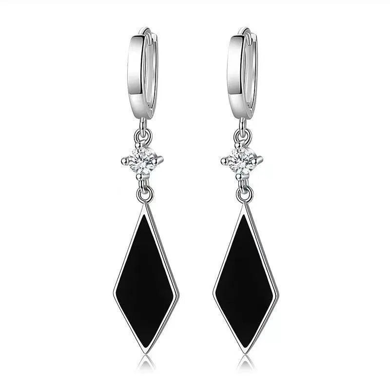 Geometric diamond silver ear clip earrings with angular design on zinc alloy base