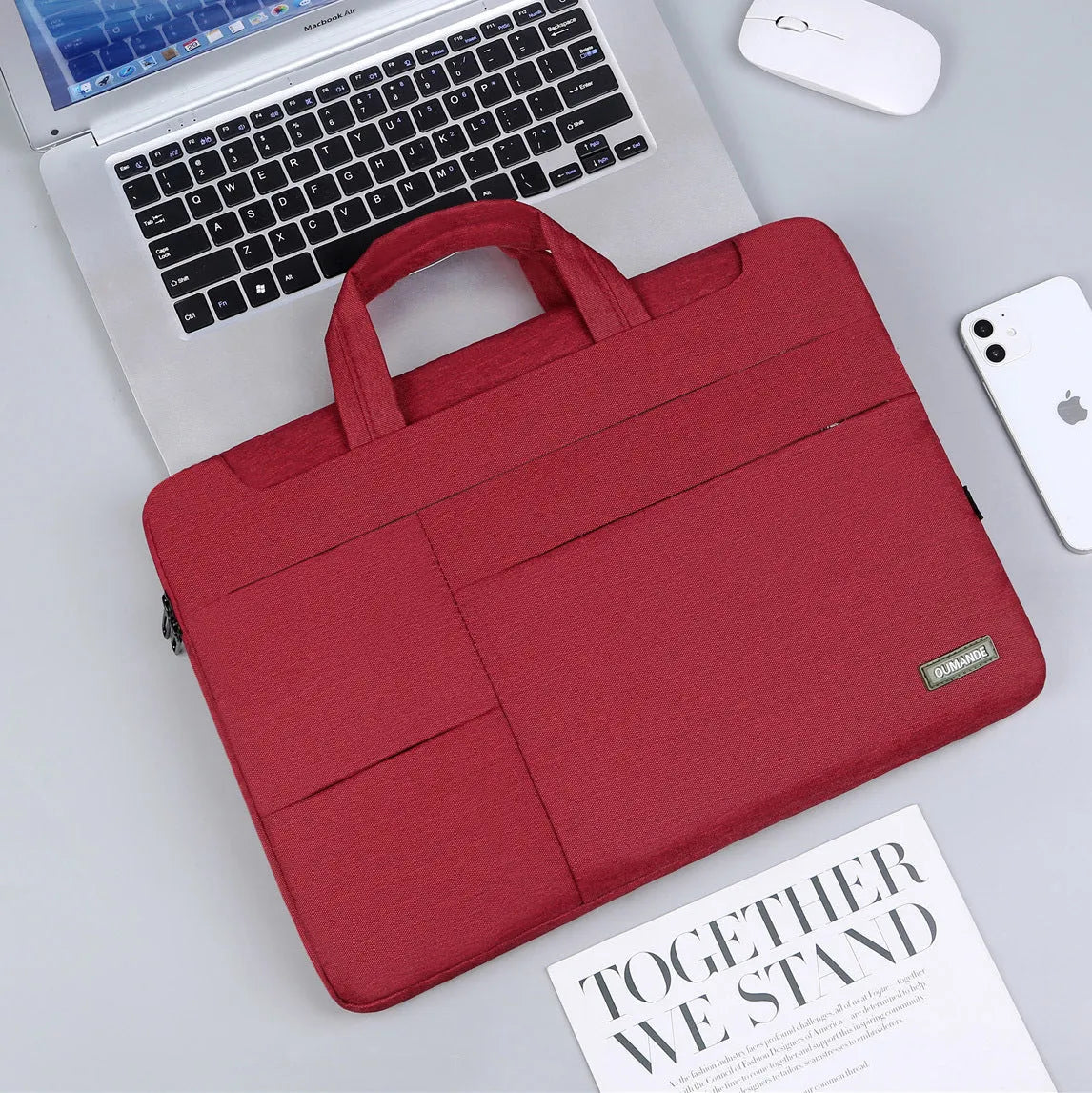 Waterproof Oxford cloth 15.6-inch laptop bag in dark grey with sewing line detail