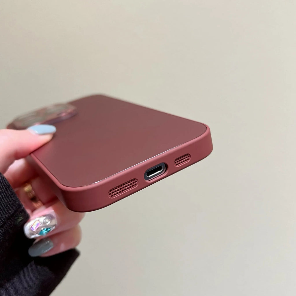 Frosted PC phone case for iPhone 15 Pro Max with glass lens protector in pearl white