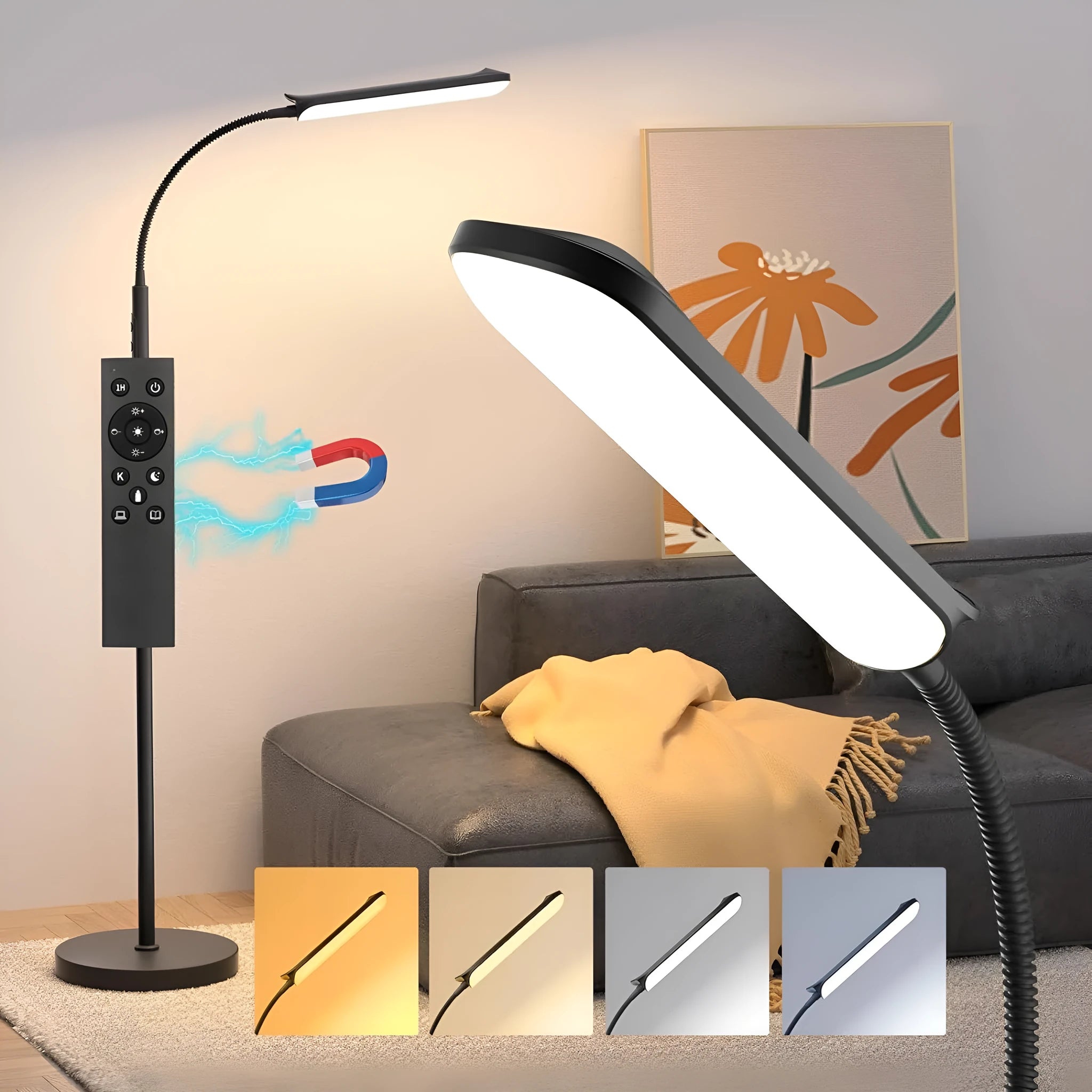 Simple modern LED floor lamp with remote control for bedroom and study use