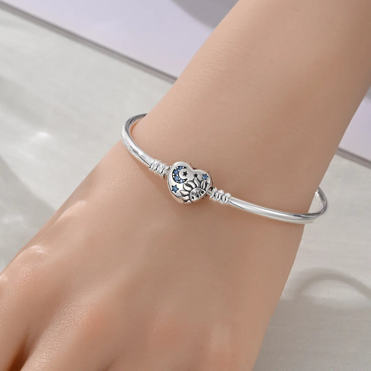 Silver plated copper snake bone bracelet with heart shape love star moon butterfly design