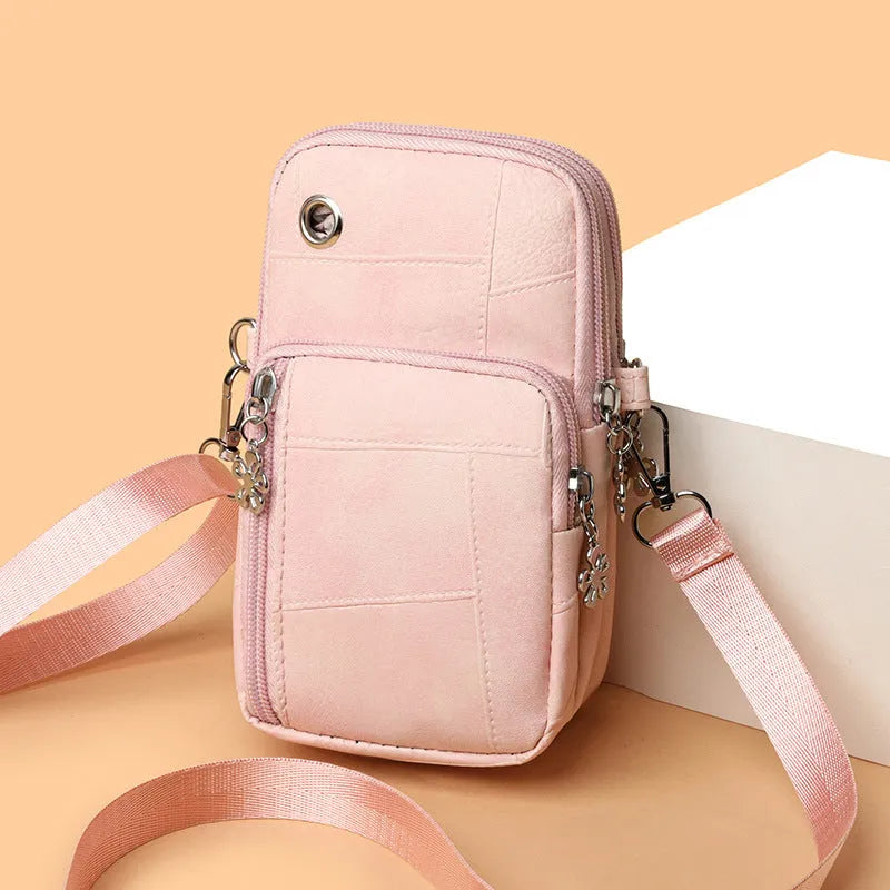 Vertical square mobile phone bag in PU material with sandwich pocket design