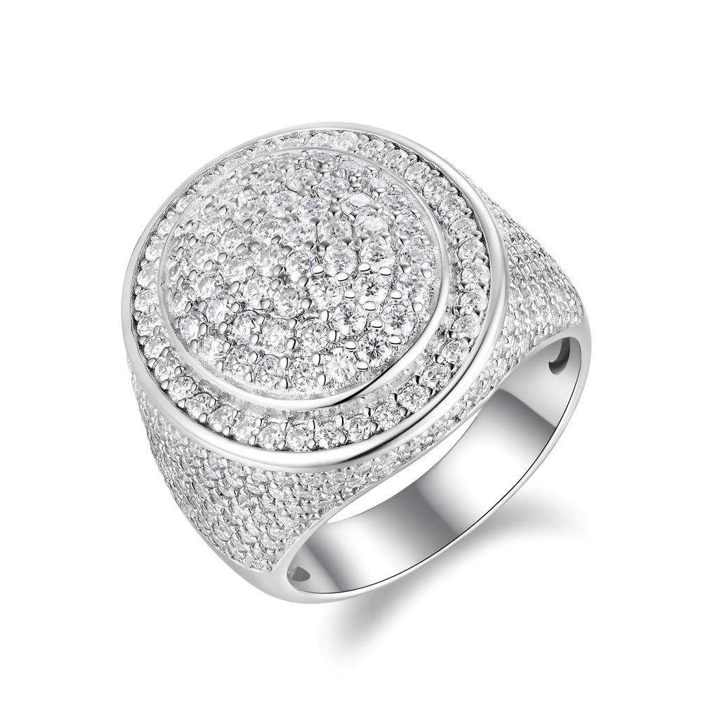 Men's moissanite ring set in S925 silver with platinum plating, hip-hop style, testable with diamond pen, gift box packaging