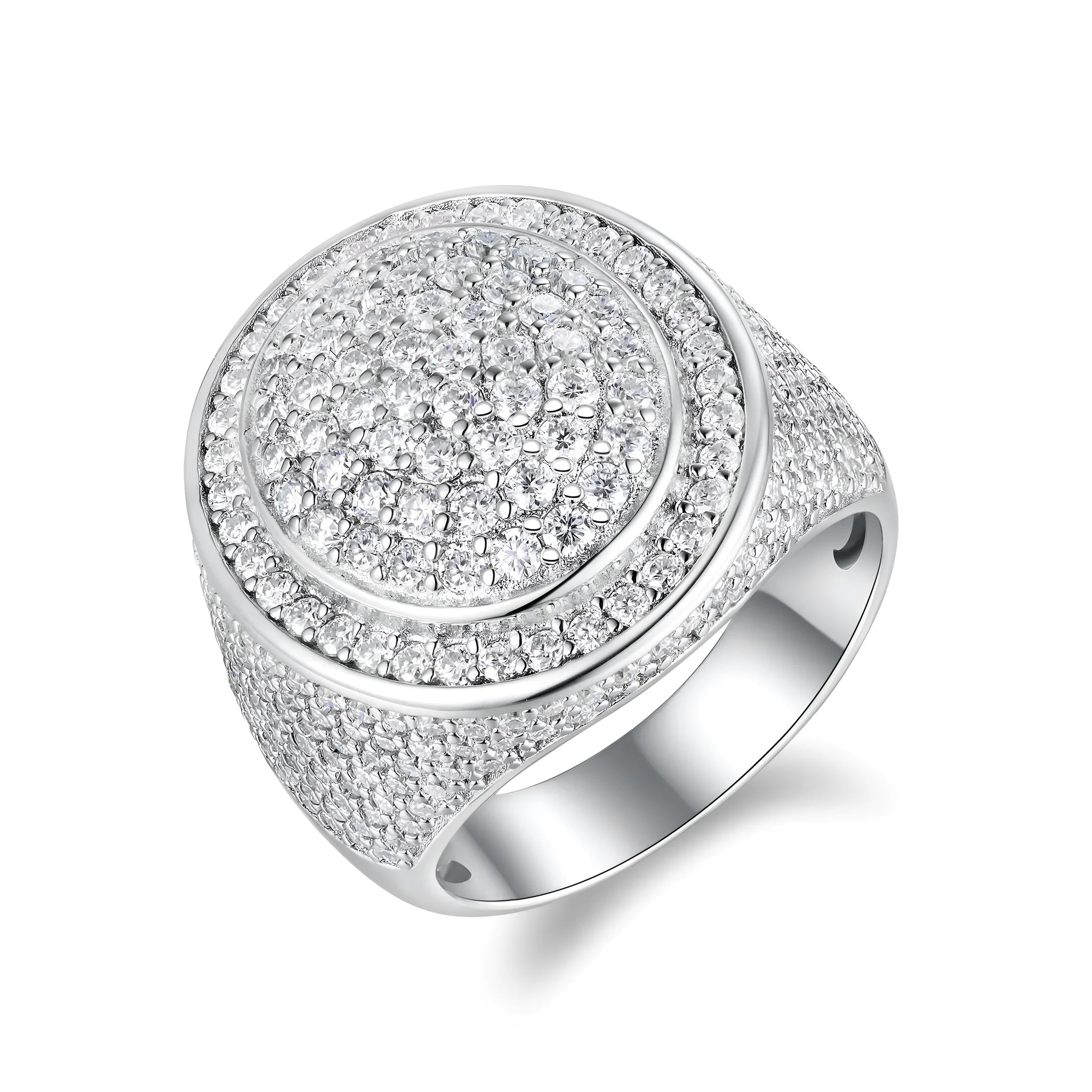 Men's moissanite ring set in S925 silver with platinum plating, hip-hop style, testable with diamond pen, gift box packaging