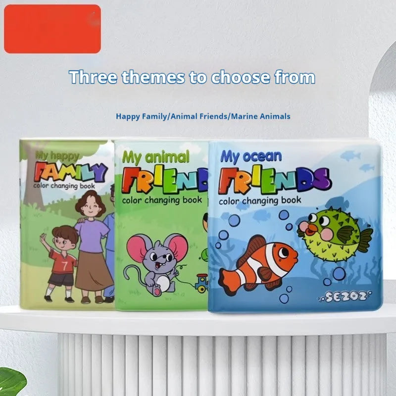 Magic water painting colour changing bath book for babies 0-3 years, PEVA tear-proof waterproof, animal design