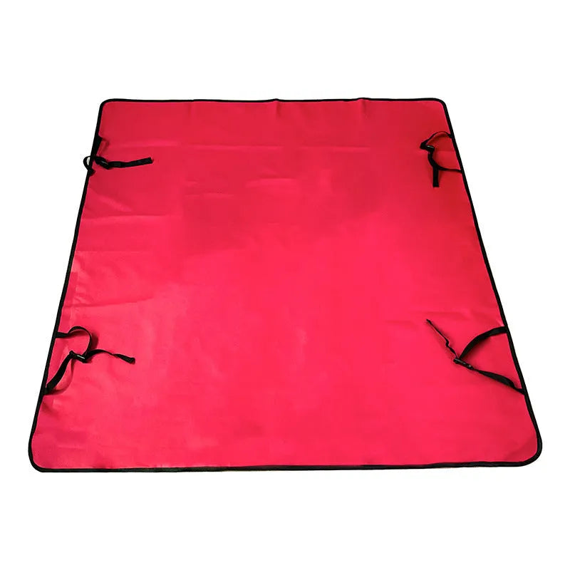 Grey car pet mat with dog bone print covering a vehicle's rear seat.