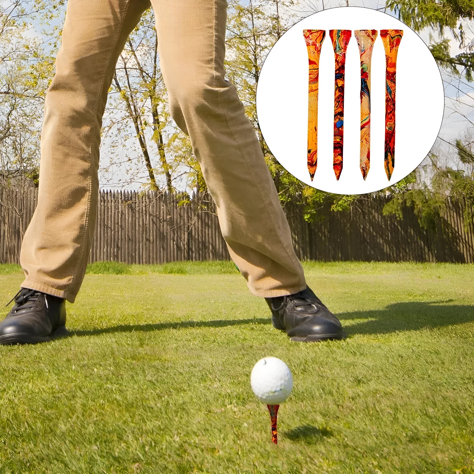 Colourful golf ball holder set showing 50 individual 70mm diameter units for training organisation
