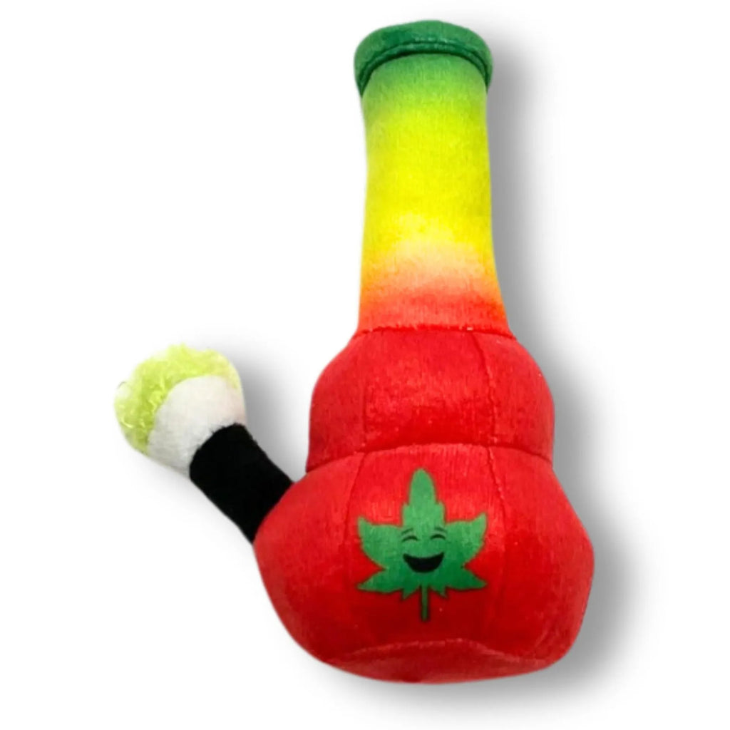 24cm plush kettle dog toy with colourful picture patterns and squeaky sound mechanism