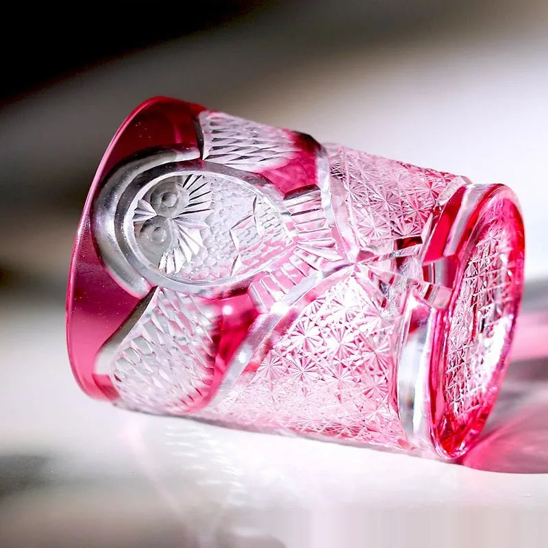 Hand carved golden red owl motif on a crystal glass wine glass with 201-300ml capacity, simple style design