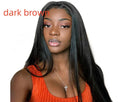 A long straight black synthetic wig with centre-parted bangs, made from high-temperature fibre.