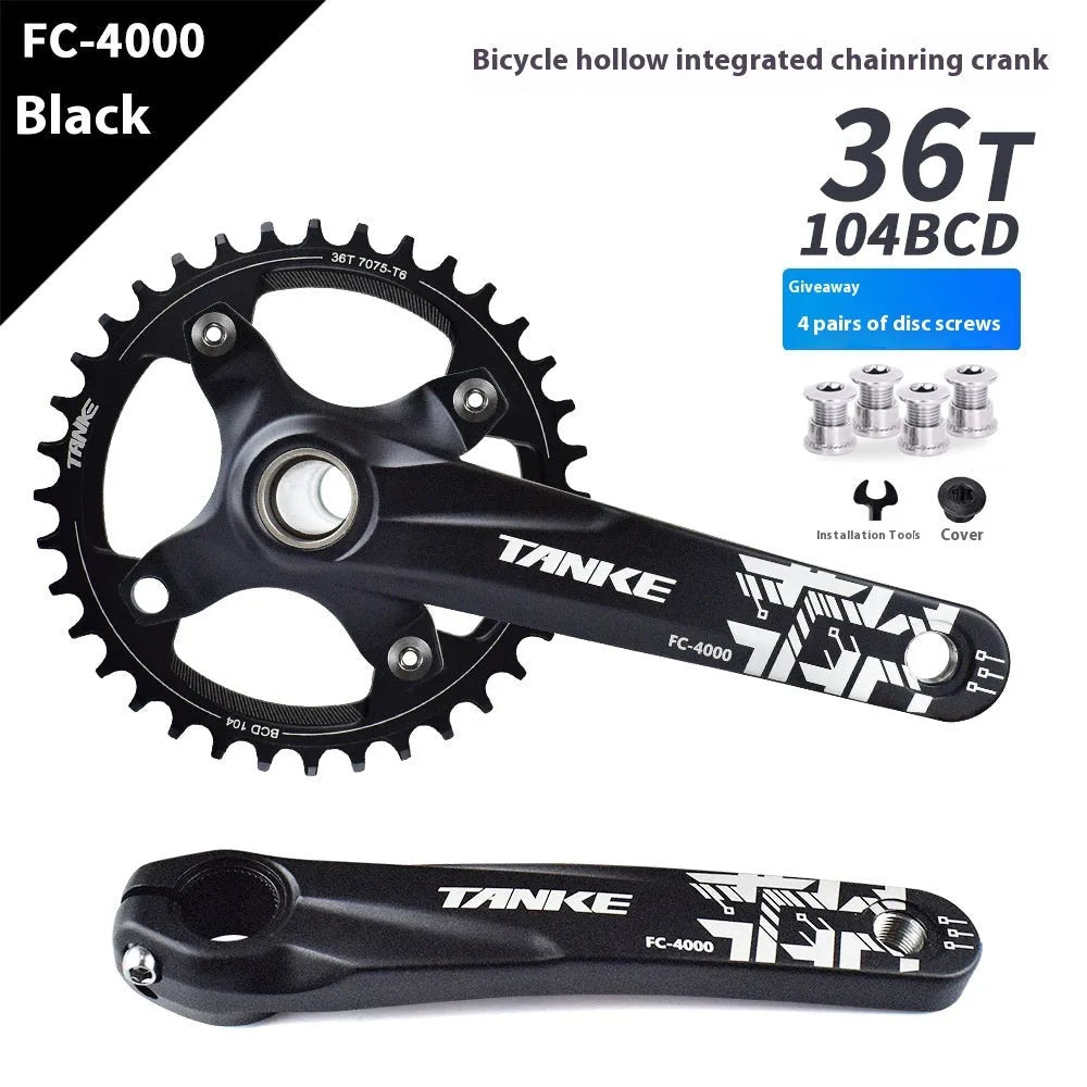 Mountain bike GXP crankset in black with aluminium chainring and steel shaft