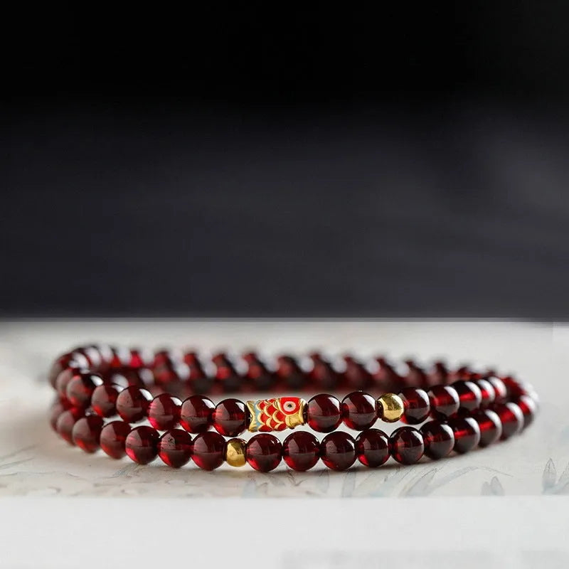 Retro wine red bracelet with micro glass beads in New Chinese style design