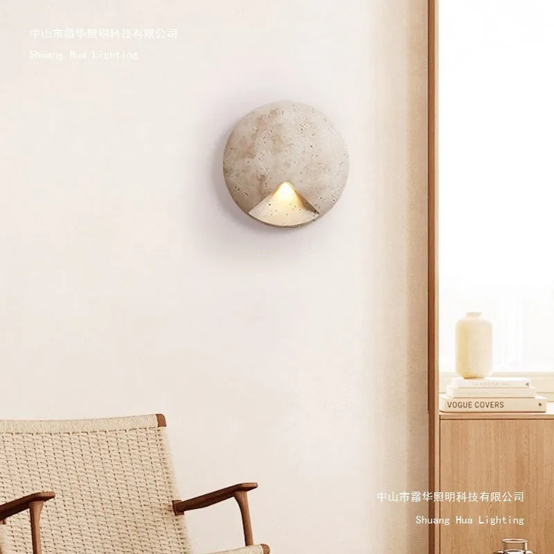 Yellow cave stone round silent wind wall lamp with tricolour light in a retro style for bedside or stairs