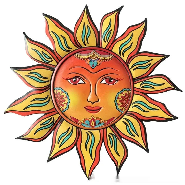 35 cm iron sun face wall hanging decorative craft in colour matching options for indoor living room garden decoration
