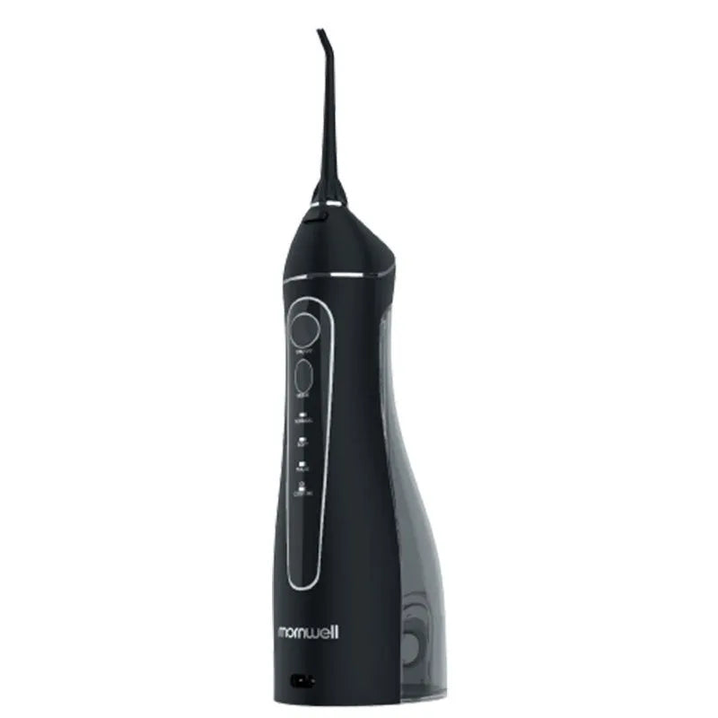 Black prooral portable oral irrigator with water reservoir and smart water toothpick technology
