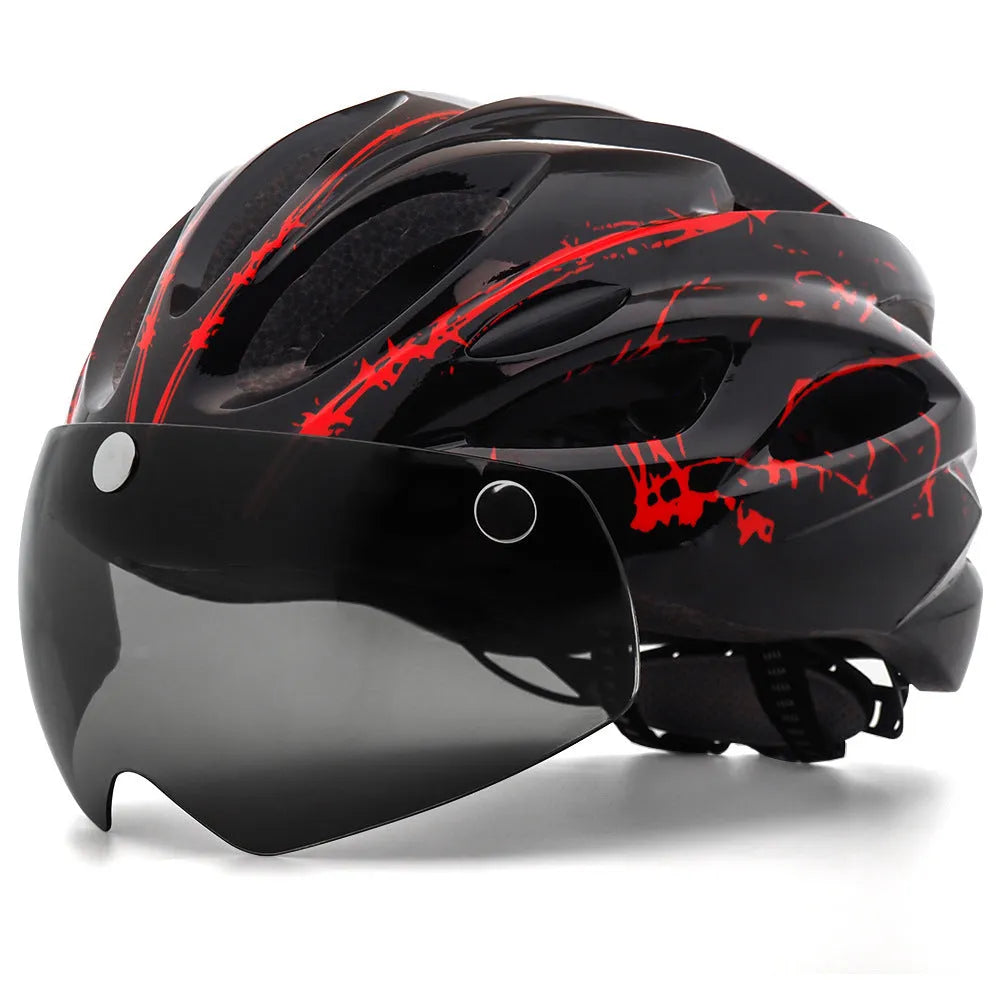 Adult LED bicycle helmet in size L with EPS foam and PC shell construction showing integrated lighting system