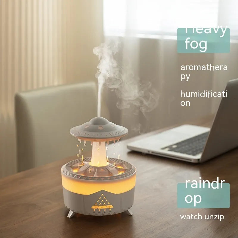 White cloud-shaped USB humidifier with LED night light and water droplet display