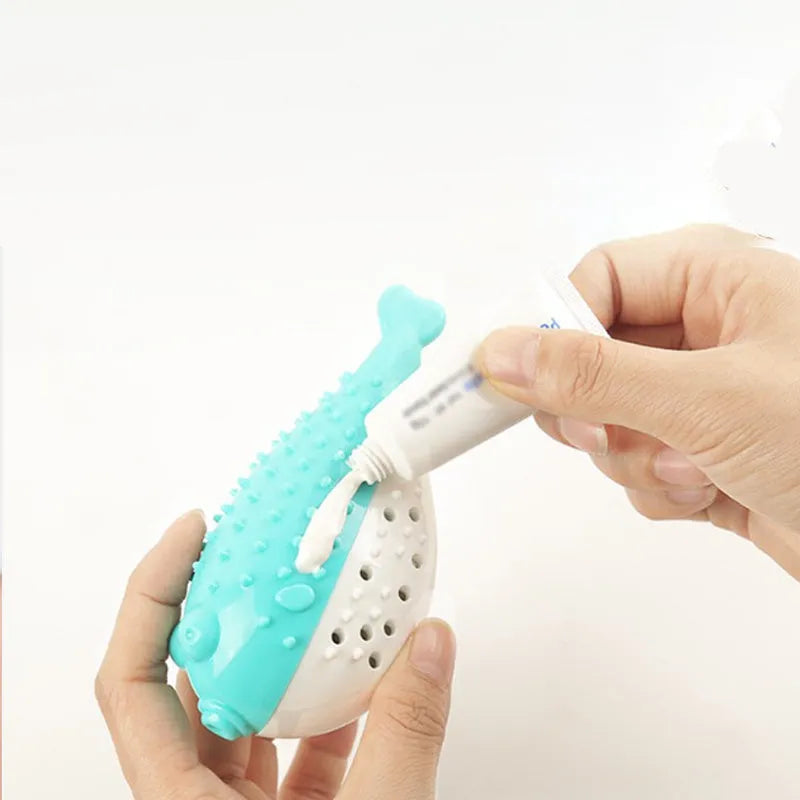 Silicone fish-shaped cat chew toy with toothbrush cleaner design in assorted colours