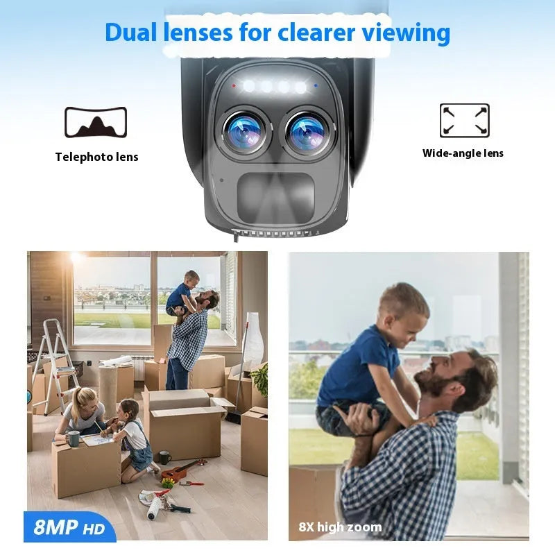 Solar-powered 8x zoom outdoor security camera with night vision capability