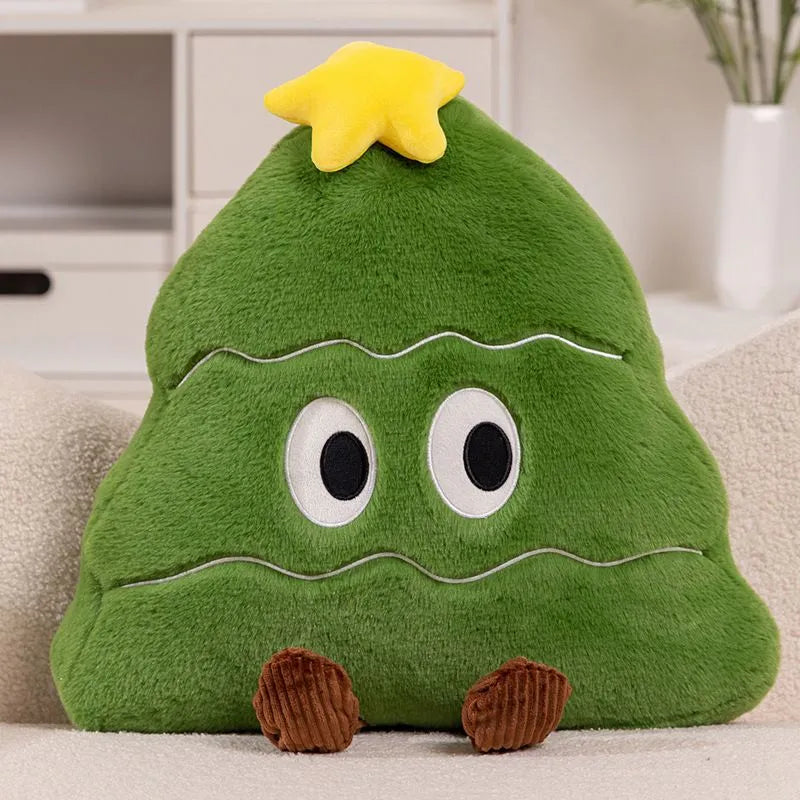 55cm Christmas tree pillow plush toy in green with soft PP cotton fill on a bed