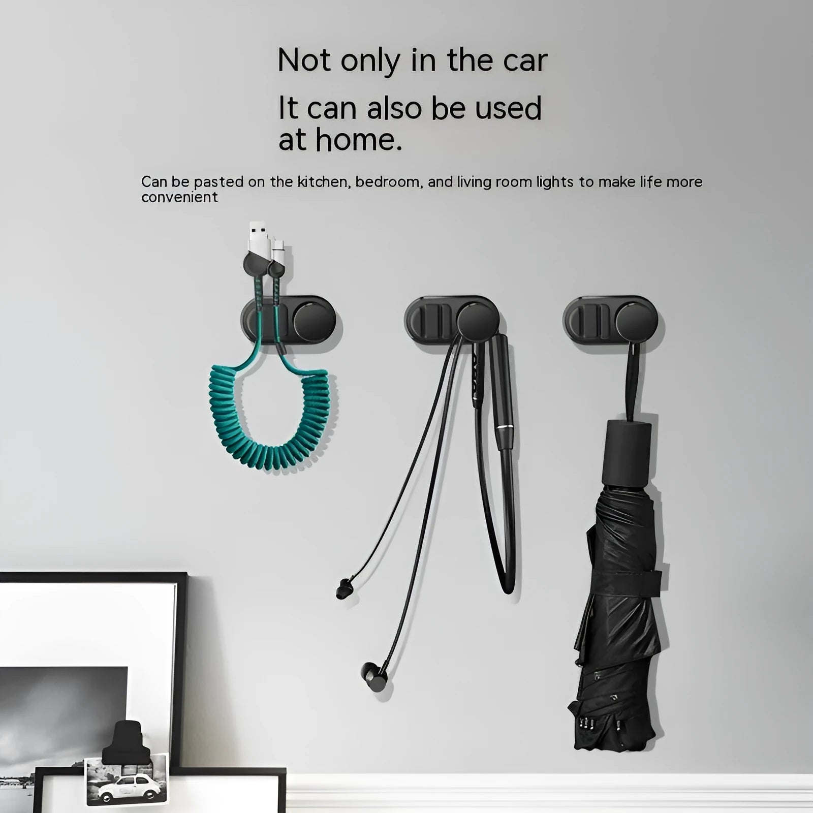 ABS silicone car storage hook for data cable organisation in dark green colour
