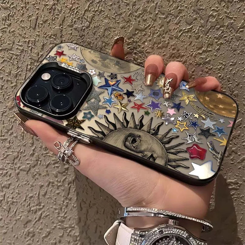 Silicone phone case with printed sun moon feather shell design for Apple iPhone