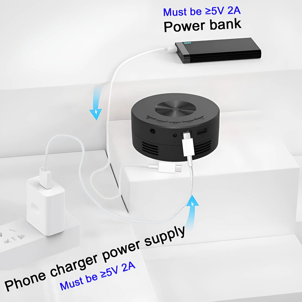 Black mini portable children's phone projector with compact square design.