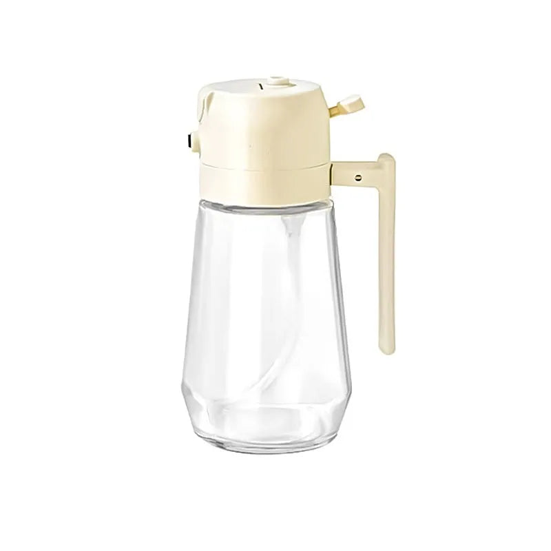 Glass olive oil sprayer dispenser with 470ml capacity and dual spray/pour function