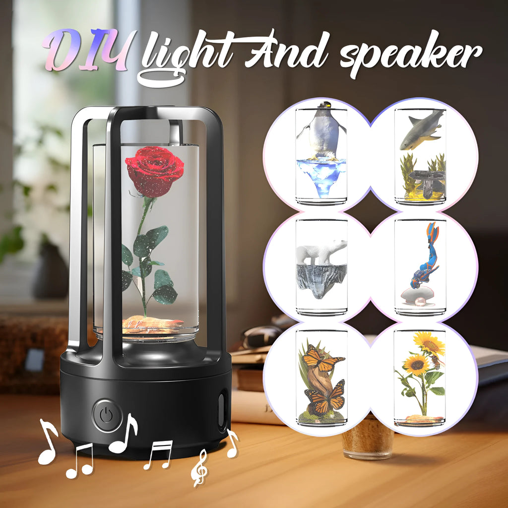 2-in-1 DIY crystal Bluetooth speaker night light with touch resin base, black and white options