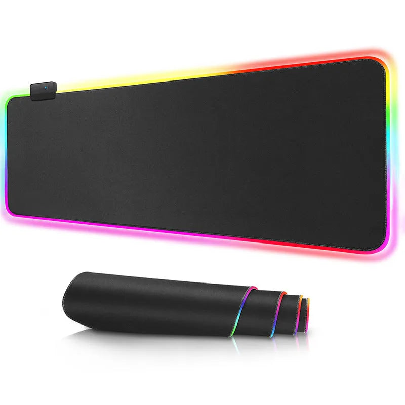 RGB gaming mouse pad in solid colour with non-slip rubber fabric base, sizes 250x300mm to 400x900mm, 3mm or 4mm thick