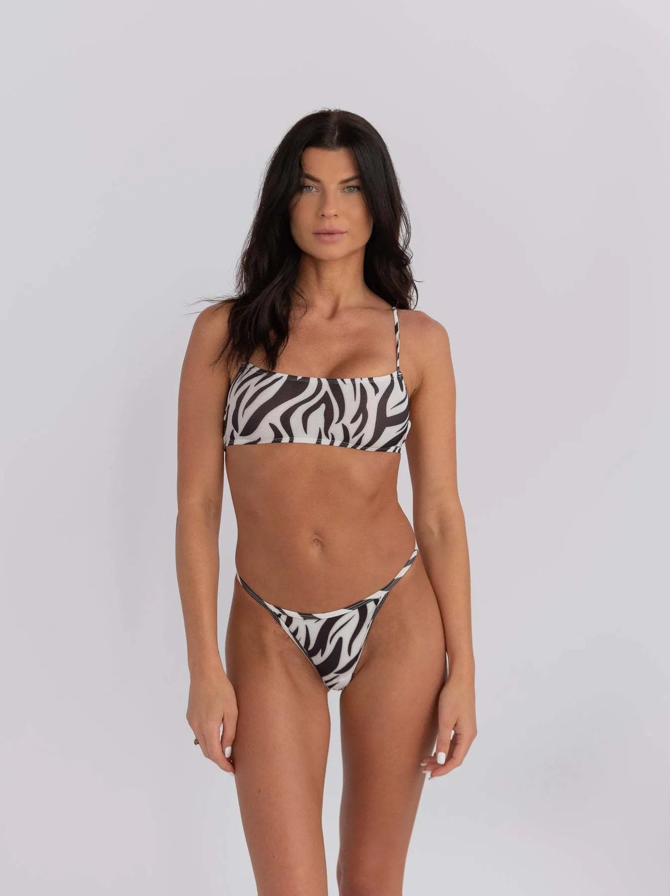 Women's striped bikini swimsuit set with banded construction in polyester fabric