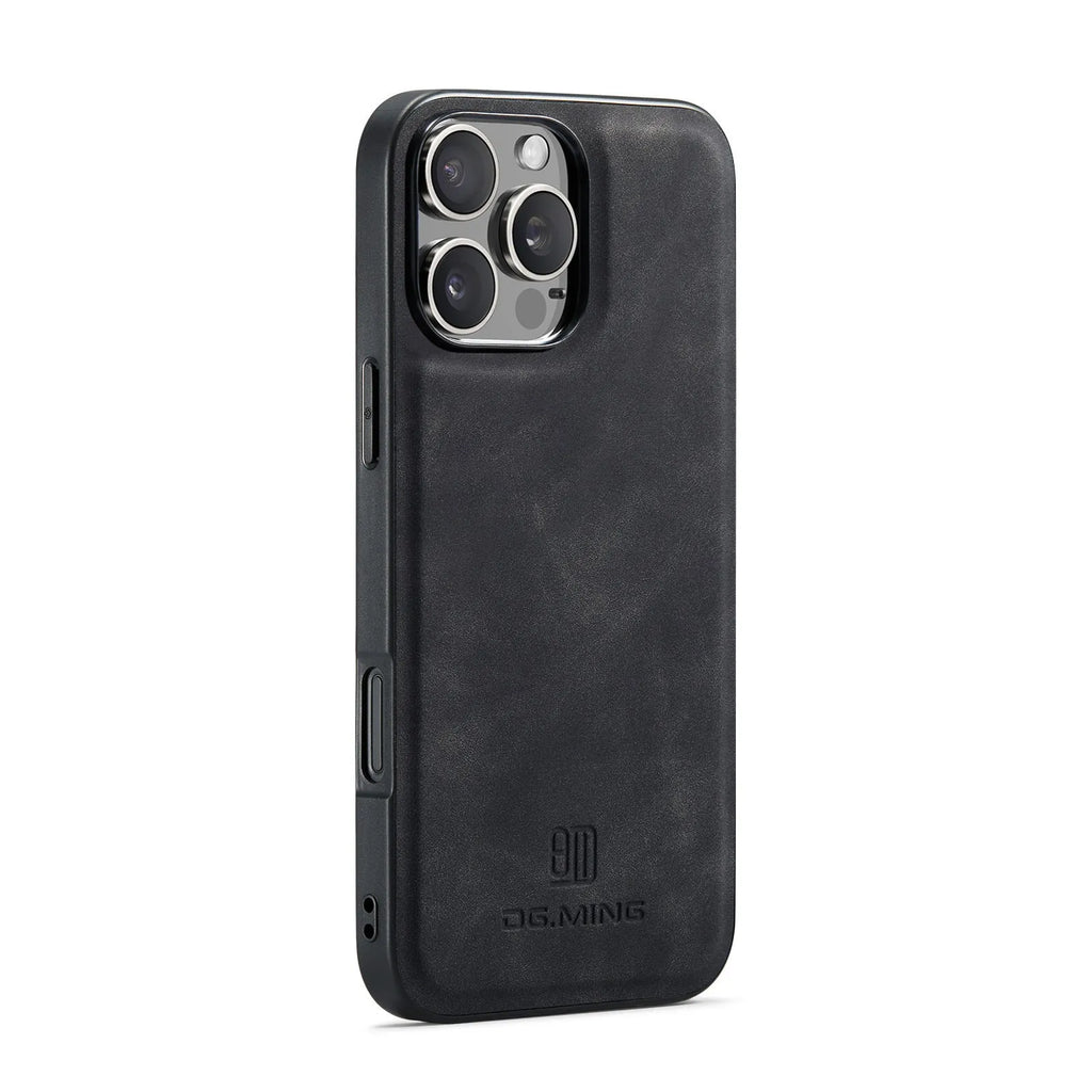 Magnetic card case in combination black with PU retro style and glass back for iPhone XR and iPhone 16 models