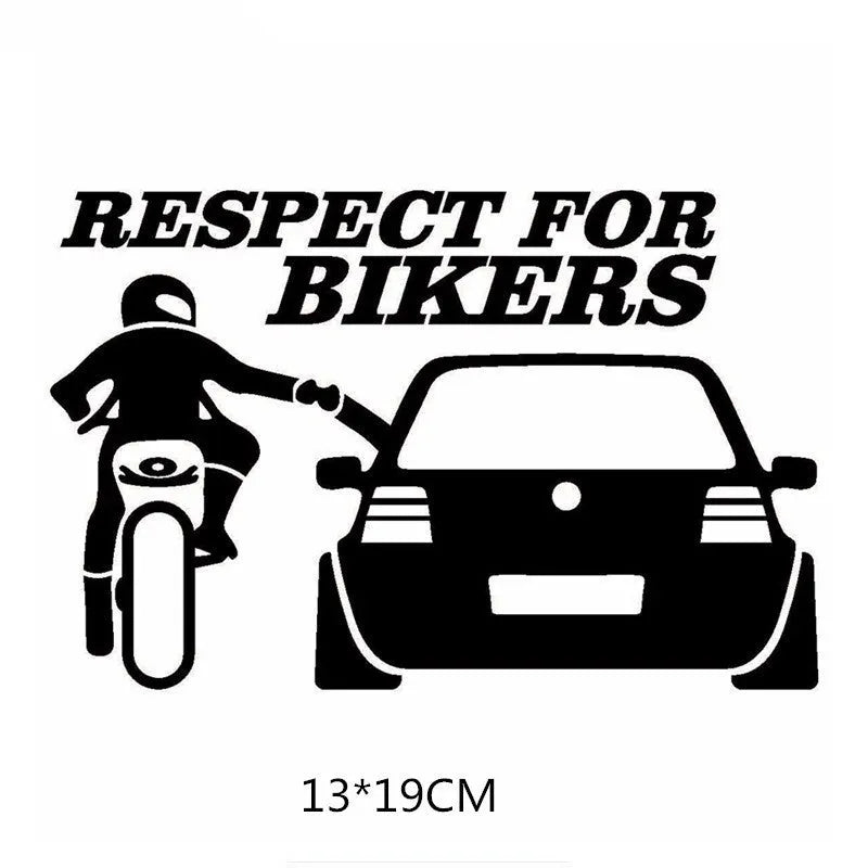 Cartoon funny motorcycle rider car sticker in A Black on a reflective polyester film surface, size 13x19cm