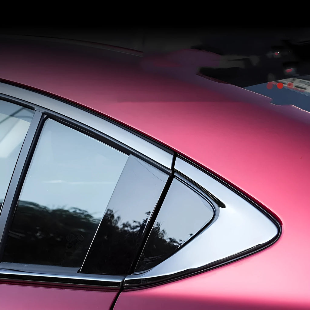 Stainless steel window trim strip in a black titanium finish for moulding.