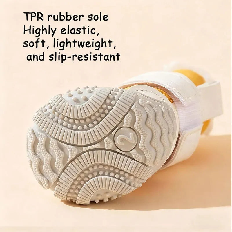 Thick warm anti-slip dog shoes with plush lining and adjustable strap for winter walks