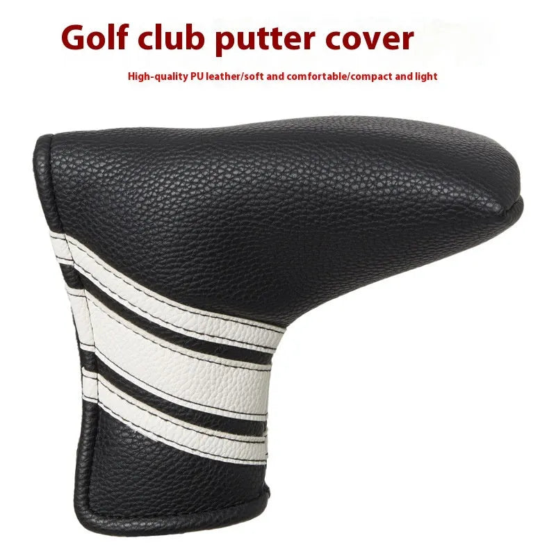 Black PU leather golf push rod sleeve, a protective cover for a single golf club.