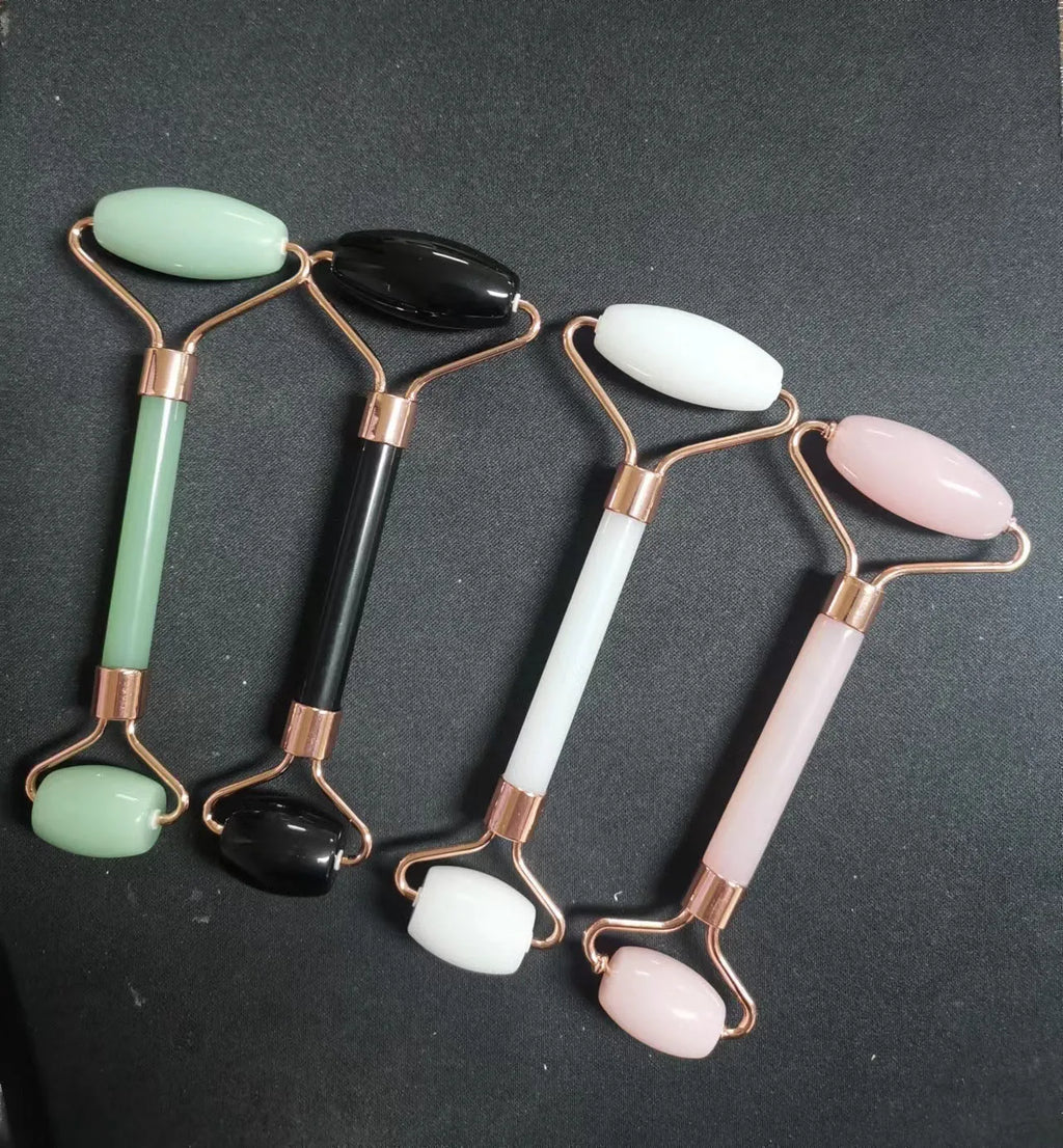 Scraping roll massager set with double-headed roller and scraping board in pink, white, green, black