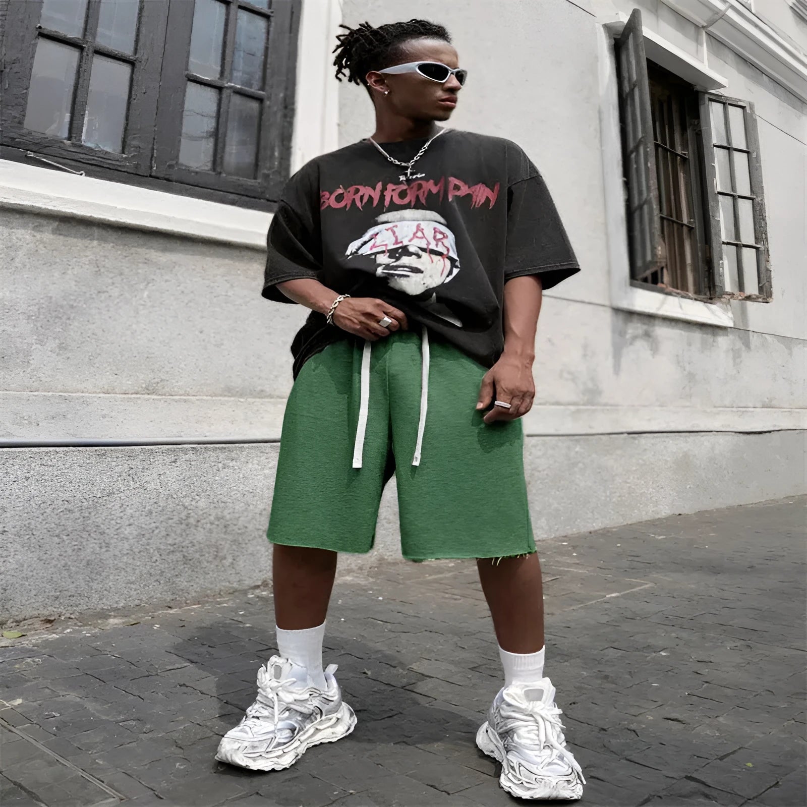 Men's plus size straight leg hip-hop trousers in polyester fabric available in black, light gray and green