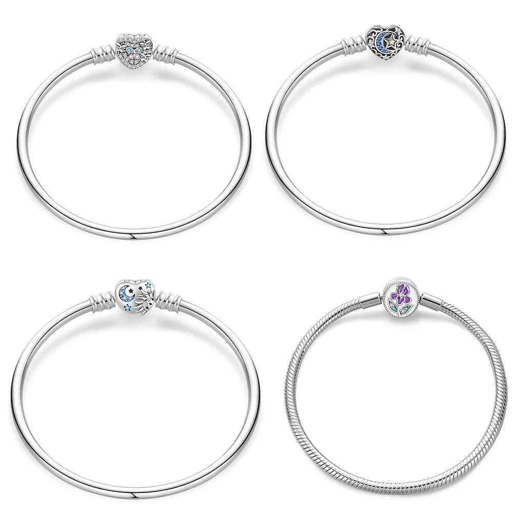 Silver plated copper snake bone bracelet with heart shape love star moon butterfly design
