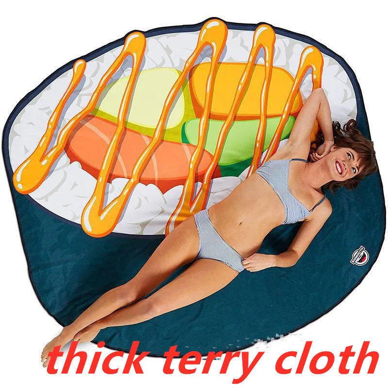 Water-absorbent quick-drying printed beach towel in avocado design, 170cm thin polyester section